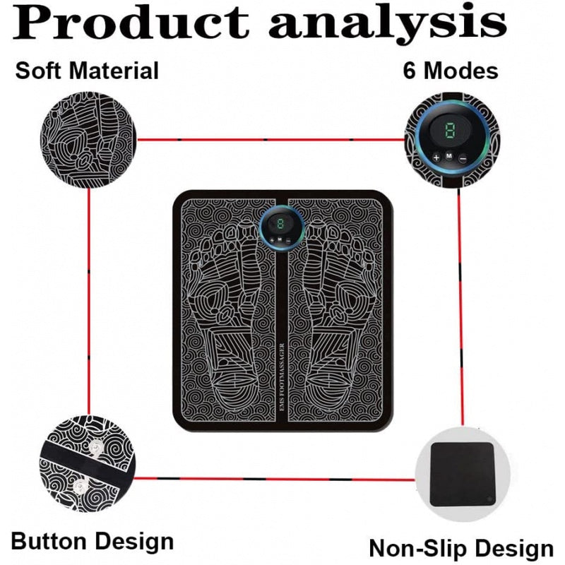 EMS Foot Massager Mat – Electric Foot Massage Pad with 6 Modes & 9 Intensity Levels