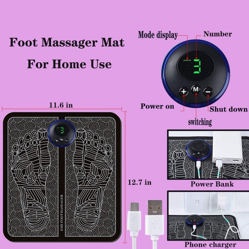 EMS Foot Massager Mat – Electric Foot Massage Pad with 6 Modes & 9 Intensity Levels