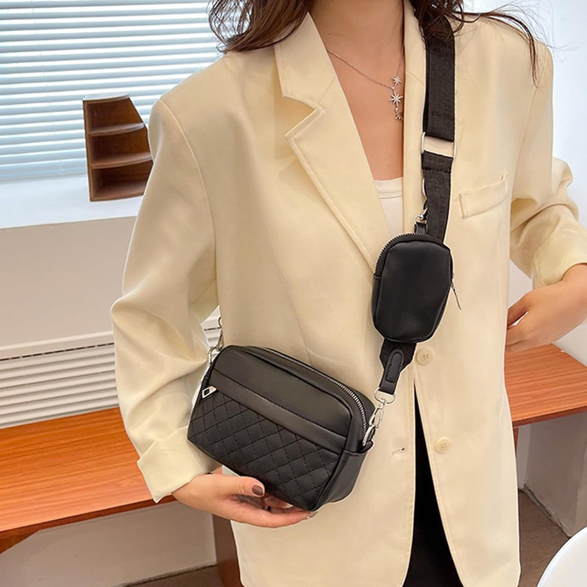 Girls Convertible Crossbody Bag – Stylish Black PU Leather Shoulder Handbag with Change Purse