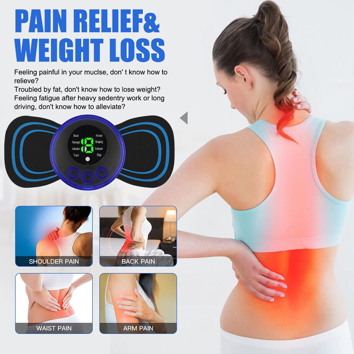Portable EMS Mini Electric Massager Patch – Wireless Muscle Stimulator for Neck, Back & Full Body