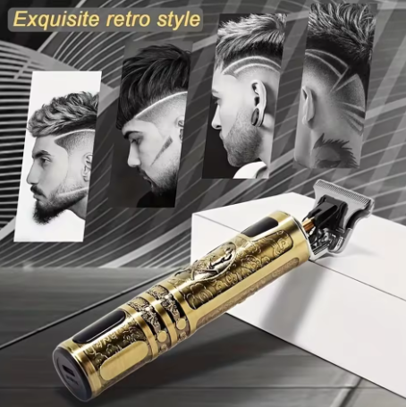 Vintage T9 Metal Body Hair Trimmer – USB Rechargeable Professional Beard & Hair Clipper