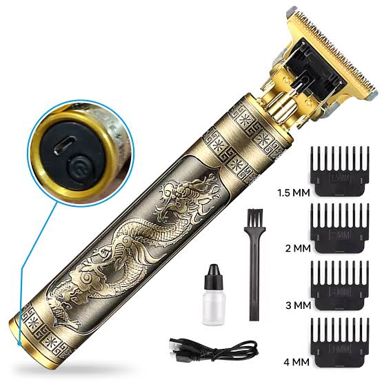 Vintage T9 Metal Body Hair Trimmer – USB Rechargeable Professional Beard & Hair Clipper