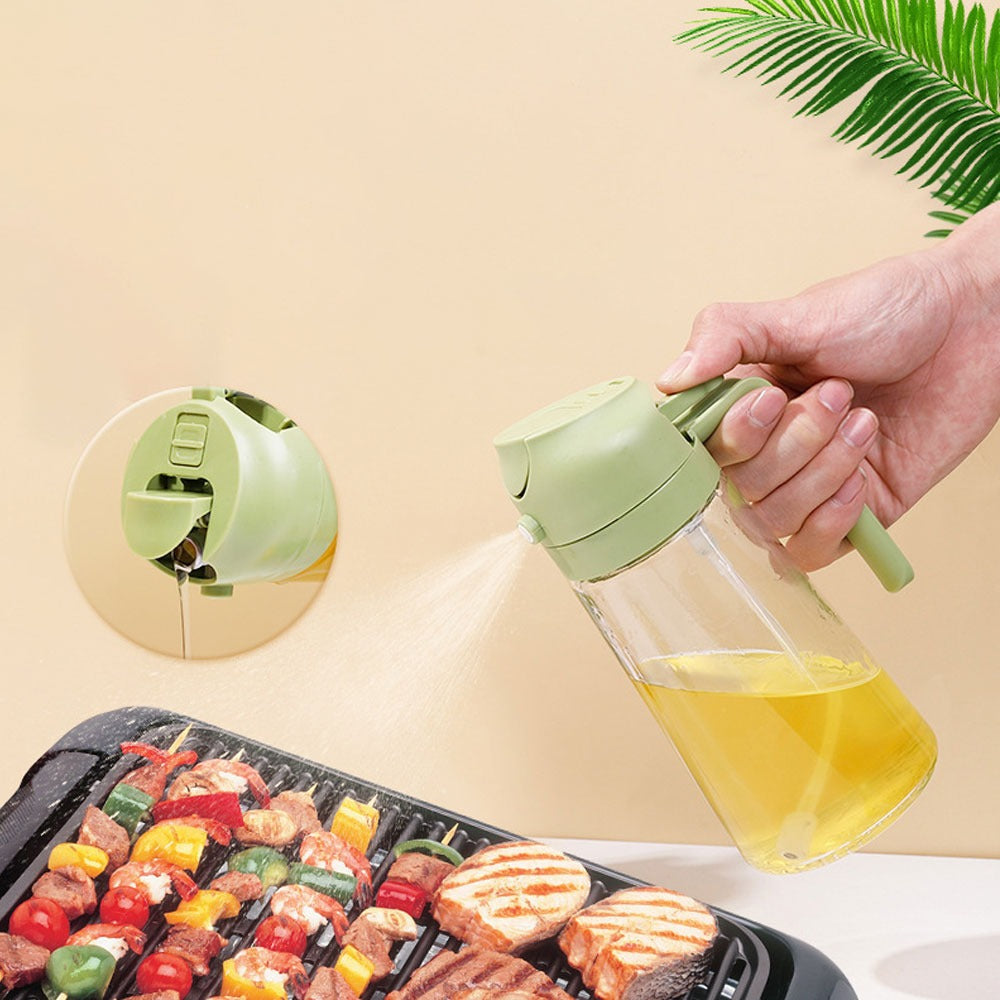 2-in-1 Oil Sprayer Bottle 470ml – Glass Cooking Oil Spray Bottle for Kitchen, Baking & BBQ, Random Color