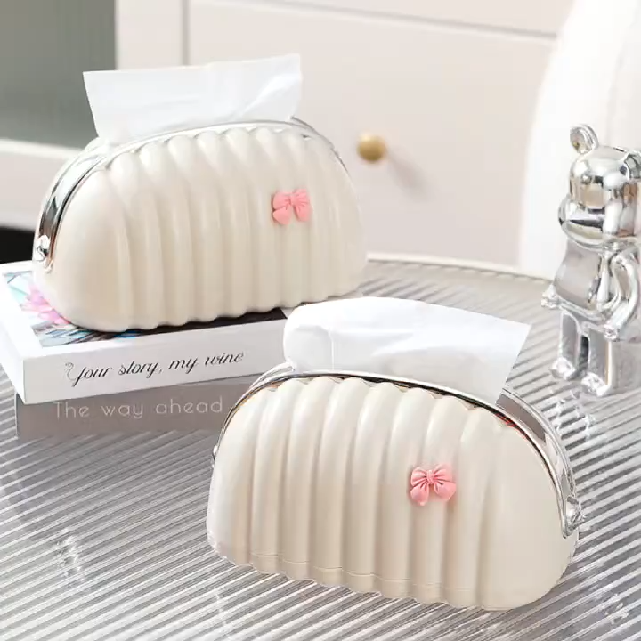 Luxury Shell Shape Tissue Box – Elegant Wave Pattern Tissue Holder for Home & Office Decor