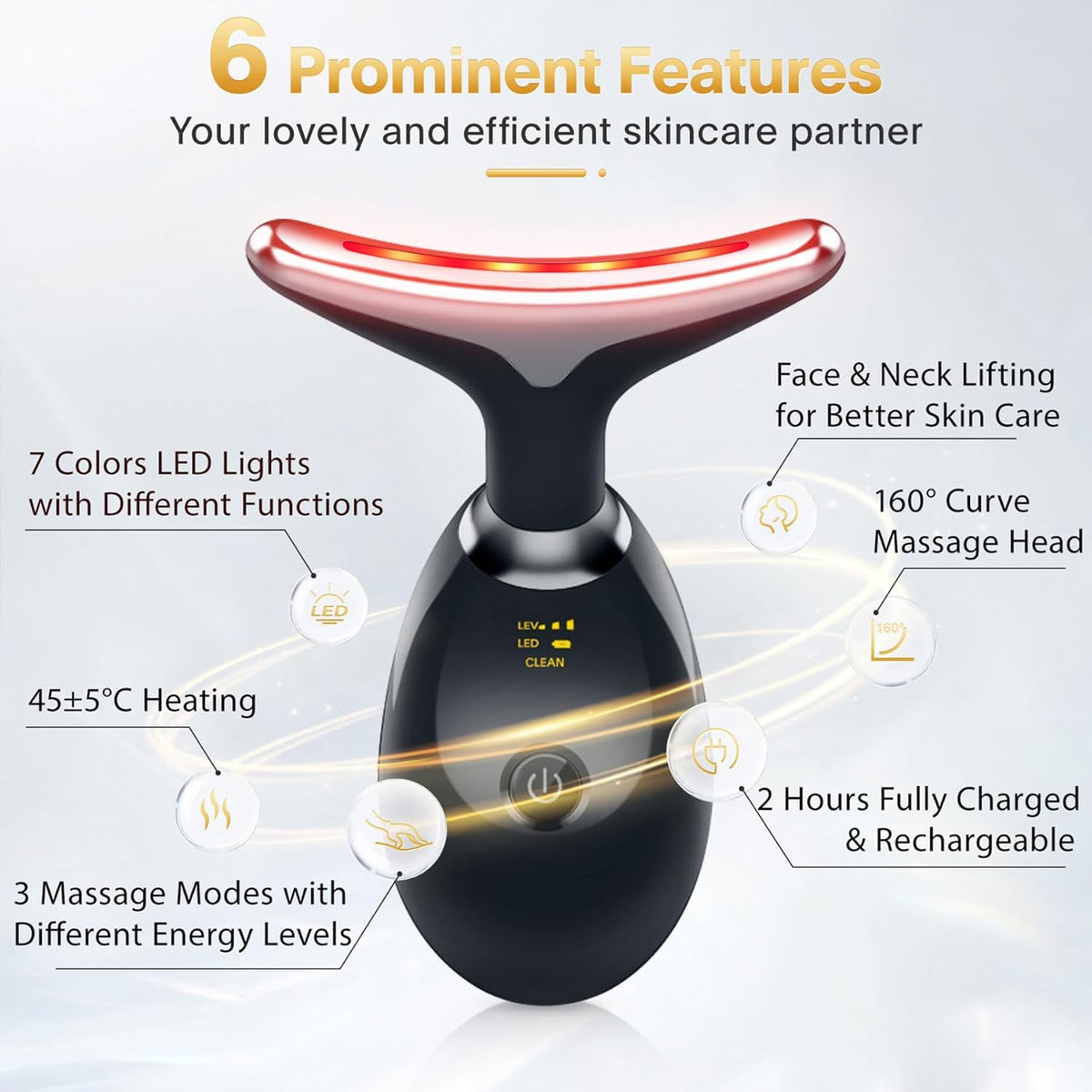 Rechargeable Electric Face Massager – 3-Mode EMS Facial Beauty Device with 45°C Warming
