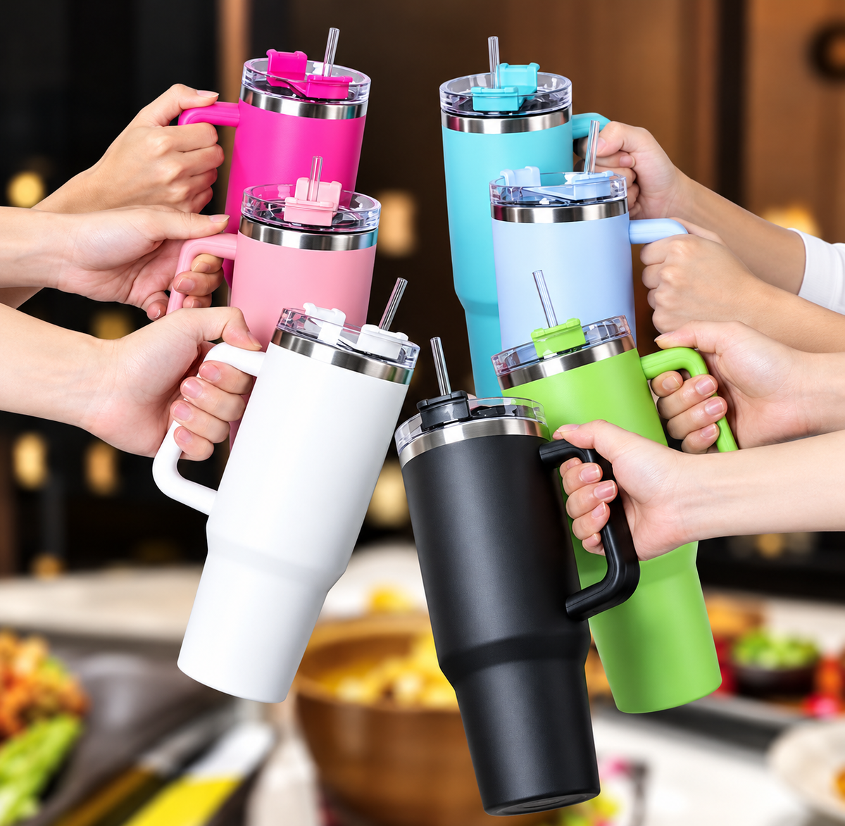Premium 40oz Stainless Steel Tumbler – Insulated Hot & Cold Travel Cup with Ergonomic Handle, Random Color