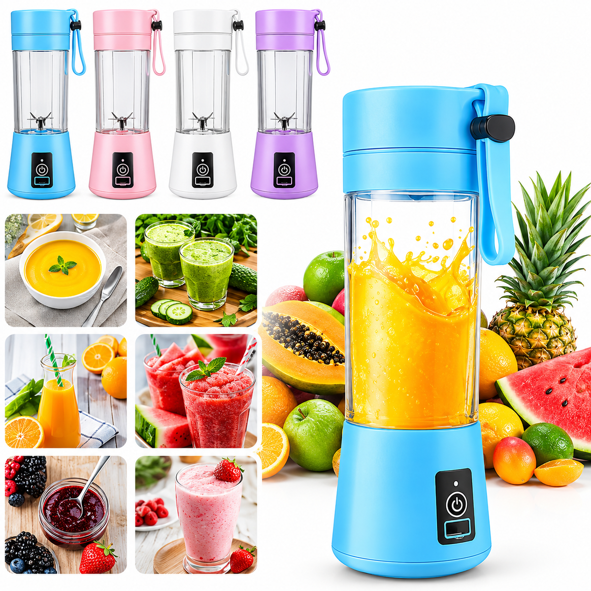 Portable Rechargeable USB Juicer Blender Bottle – Mini Electric Smoothie Maker for Home, Office & Travel