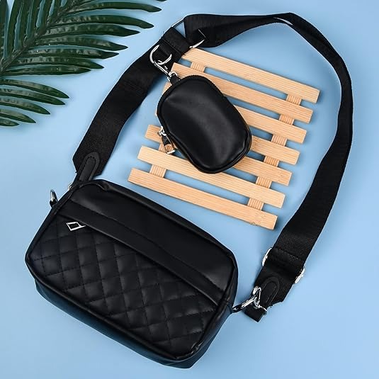 Girls Convertible Crossbody Bag – Stylish Black PU Leather Shoulder Handbag with Change Purse