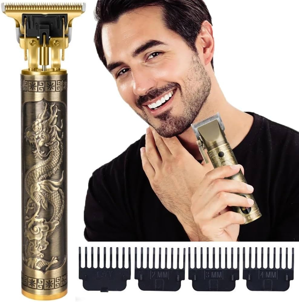 Vintage T9 Metal Body Hair Trimmer – USB Rechargeable Professional Beard & Hair Clipper