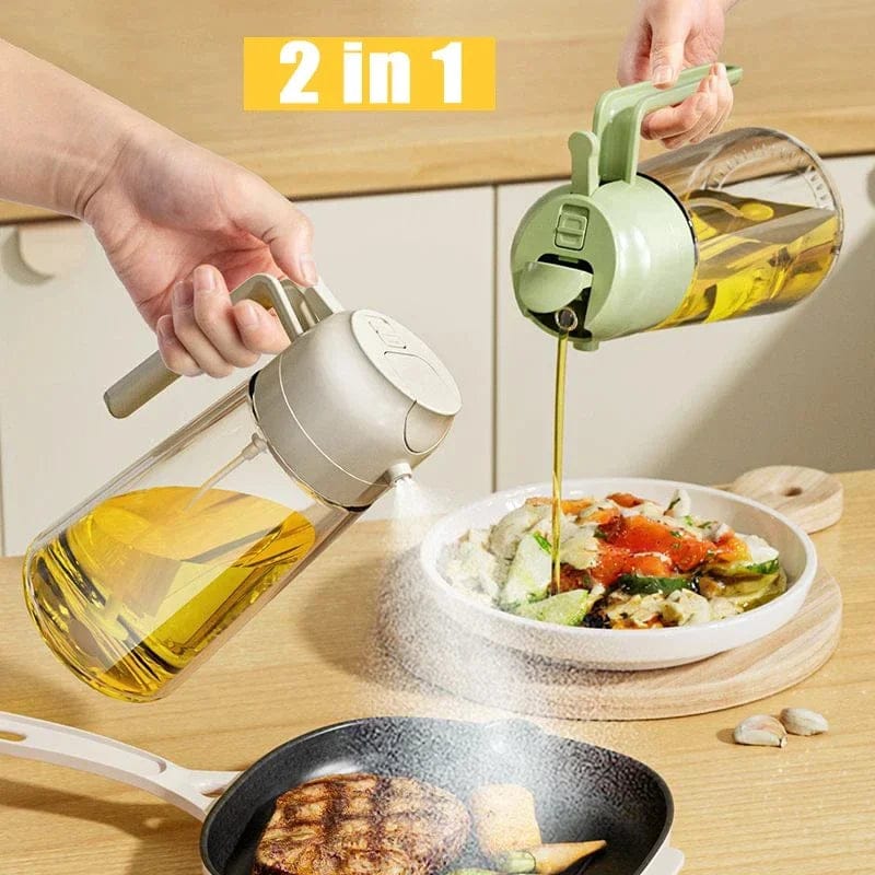 2-in-1 Oil Sprayer Bottle 470ml – Glass Cooking Oil Spray Bottle for Kitchen, Baking & BBQ, Random Color