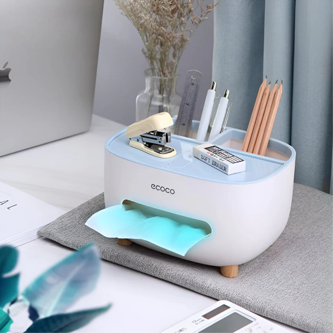 Ecoco Tissue Box with Multifunctional Storage Drawer – Desk & Tissue Organizer