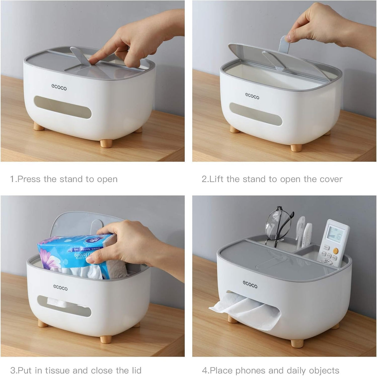 Ecoco Tissue Box with Multifunctional Storage Drawer – Desk & Tissue Organizer