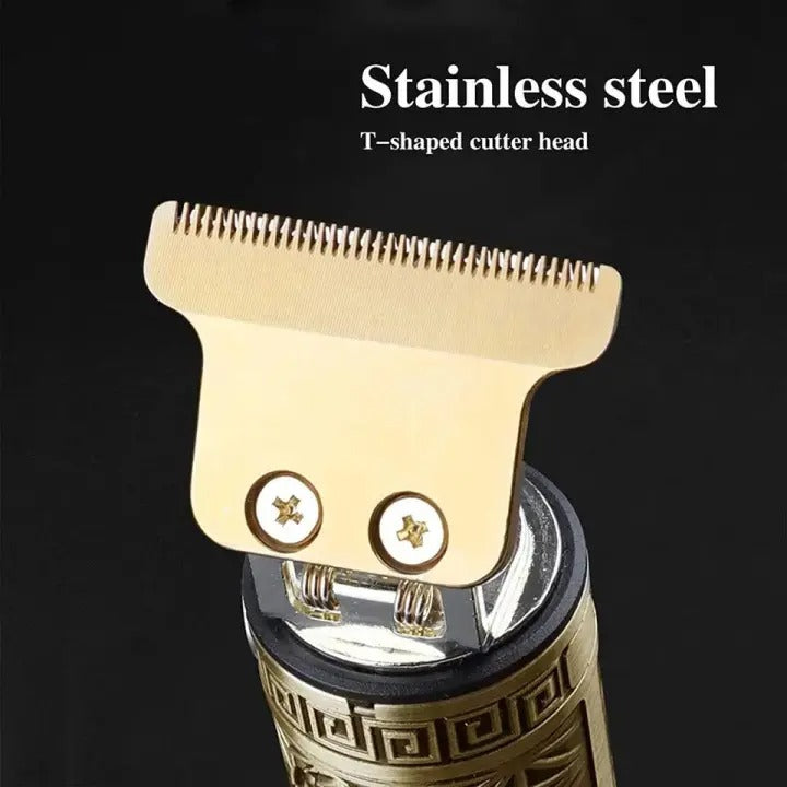 Vintage T9 Metal Body Hair Trimmer – USB Rechargeable Professional Beard & Hair Clipper