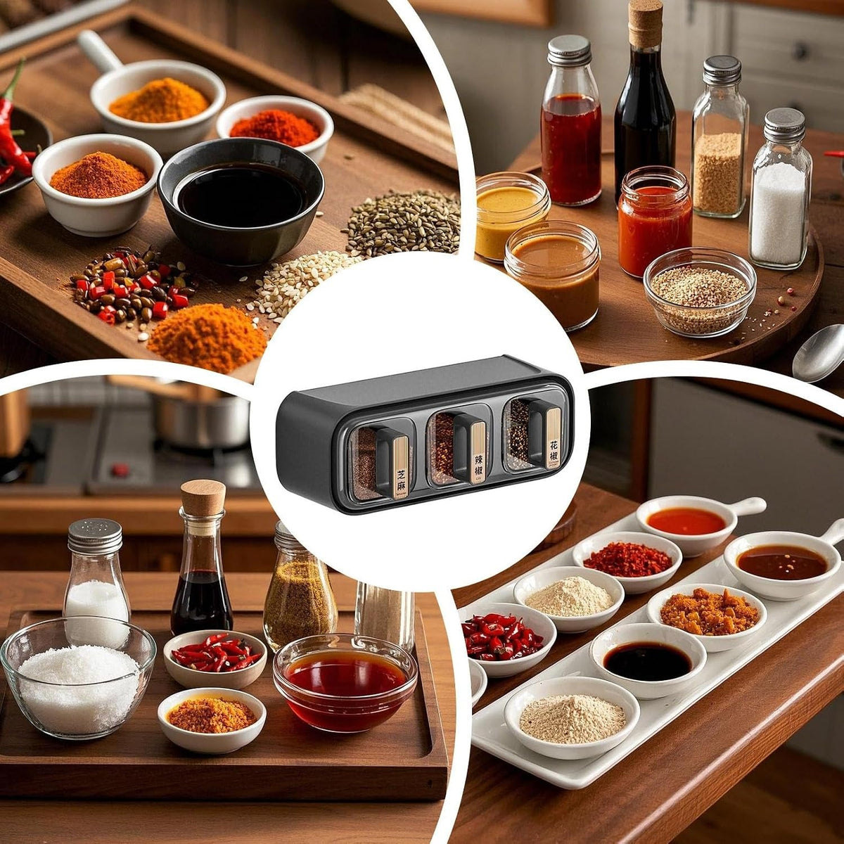 Wall Mounted Spice Rack with 3 Containers – Space-Saving Kitchen Seasoning Organizer