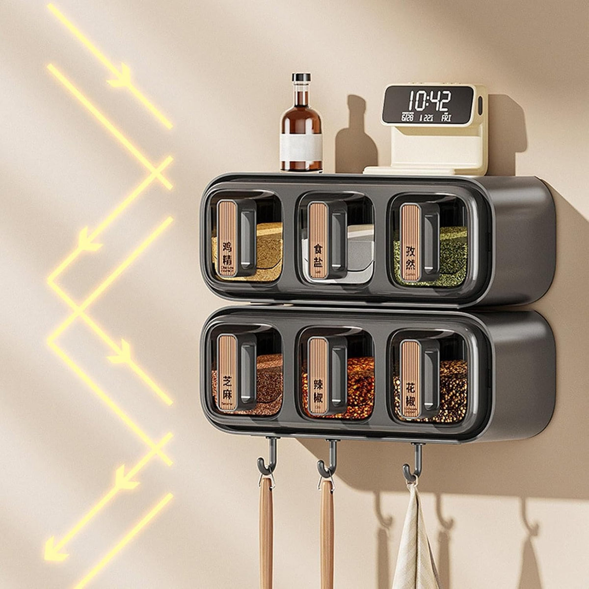 Wall Mounted Spice Rack with 3 Containers – Space-Saving Kitchen Seasoning Organizer