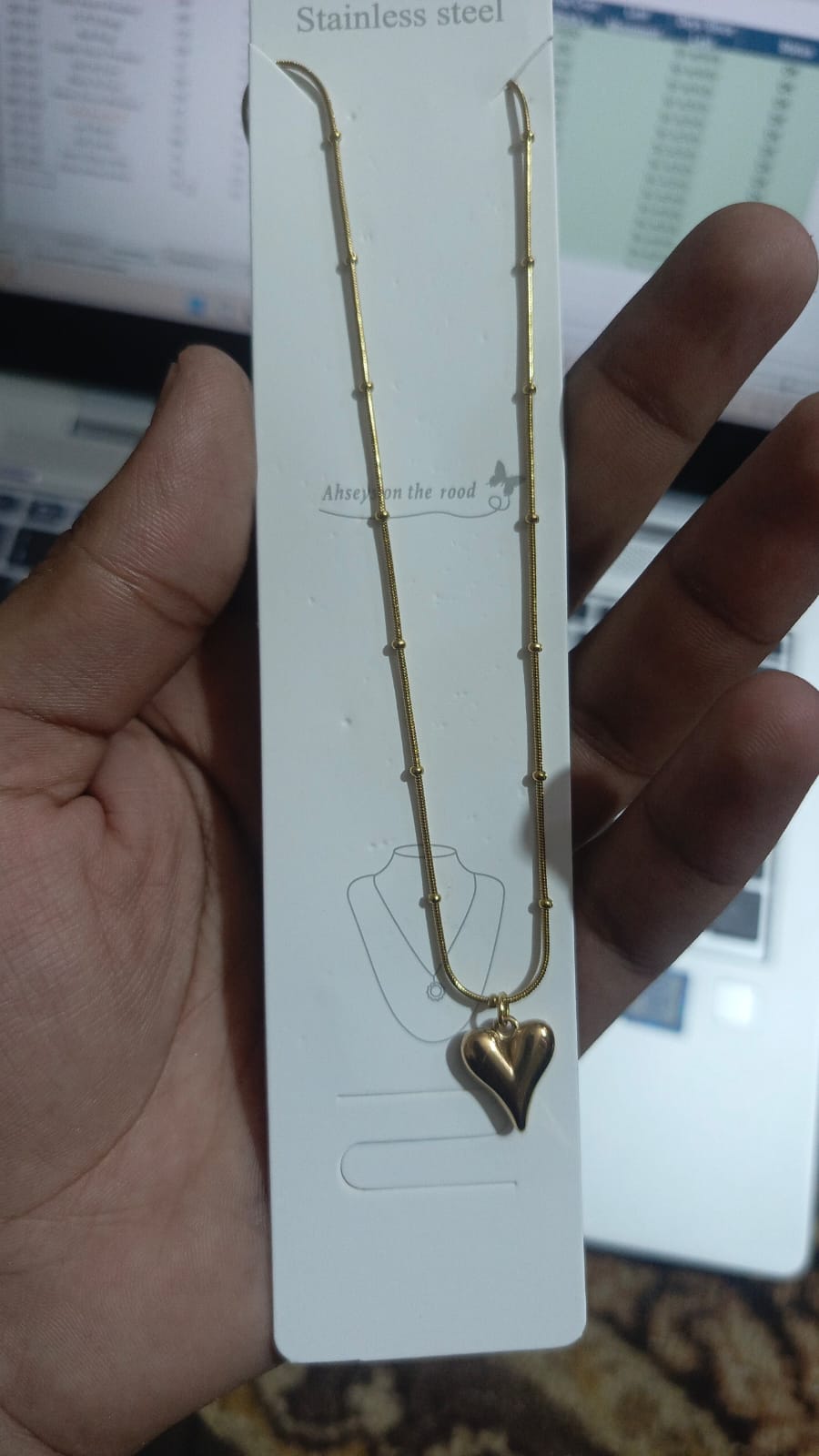 Ball Chain Heart Korean Pendant Necklace – Elegant Golden Heart Pendant for Women