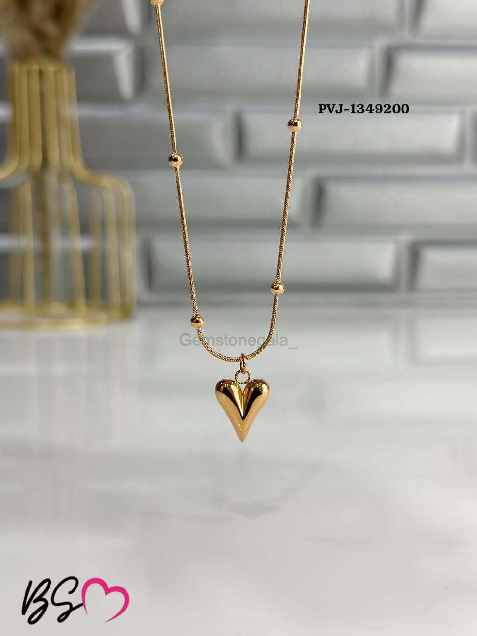 Ball Chain Heart Korean Pendant Necklace – Elegant Golden Heart Pendant for Women