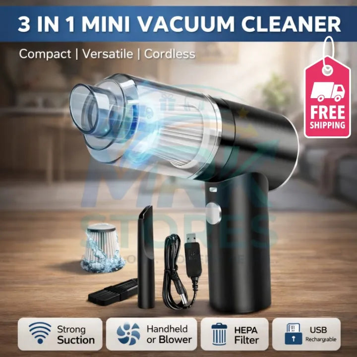 3-in-1 Portable Cordless Handheld Vacuum Cleaner – Compact Dust & Debris Cleaning Device for Home & Car