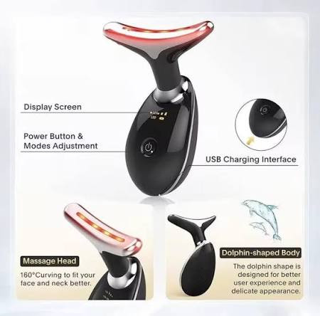 Rechargeable Electric Face Massager – 3-Mode EMS Facial Beauty Device with 45°C Warming