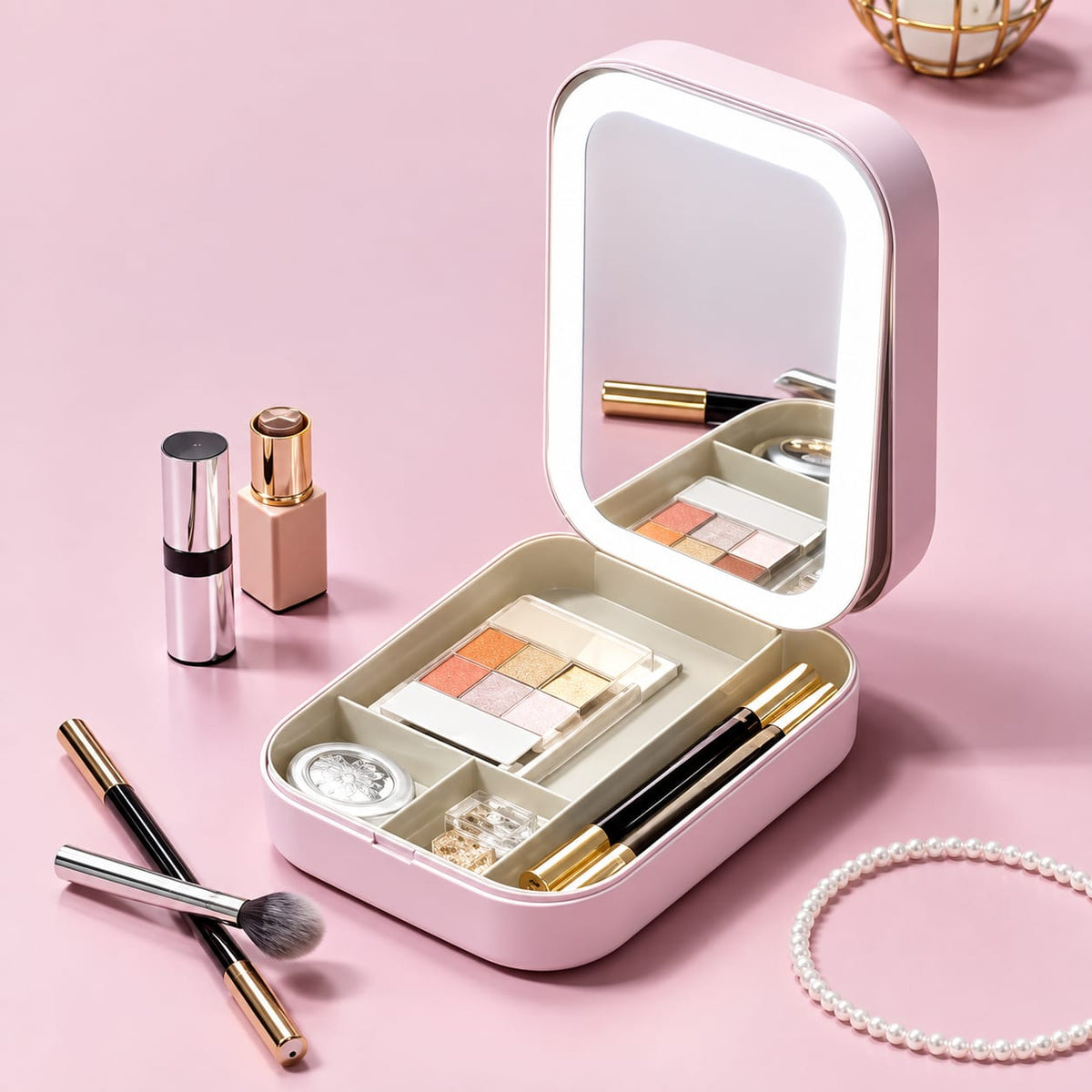 Portable Folding Makeup Mirror Jewellery Box – 3-Color LED Beauty Mirror & Jewelry Organizer